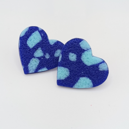  Σκουλαρίκια Καρδιές Μπλε με Γαλάζιες Λεπτομέρειες