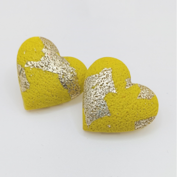  Σκουλαρίκια Καρδιές Κίτρινο με Χρυσό Glitter