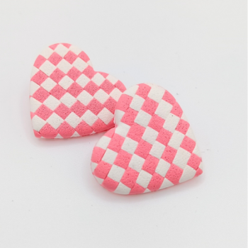  Σκουλαρίκια Καρδιές Ροζ/Άσπρο Καρό (Checkerboard)