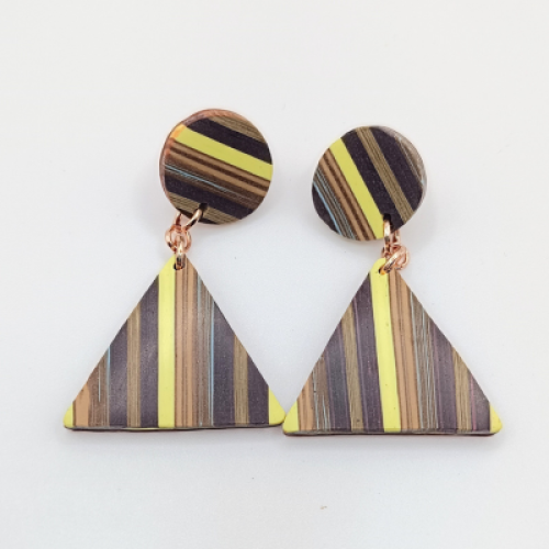  Κρεμαστά Σκουλαρίκια Τρίγωνα με Πολύχρωμες Ρίγες (Γήινα)