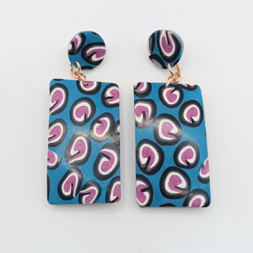  Σκουλαρίκια Κρεμαστά Μακριά, Τετράγωνο με Animal Print σε Τυρκουάζ & Φούξια/Μαύρο