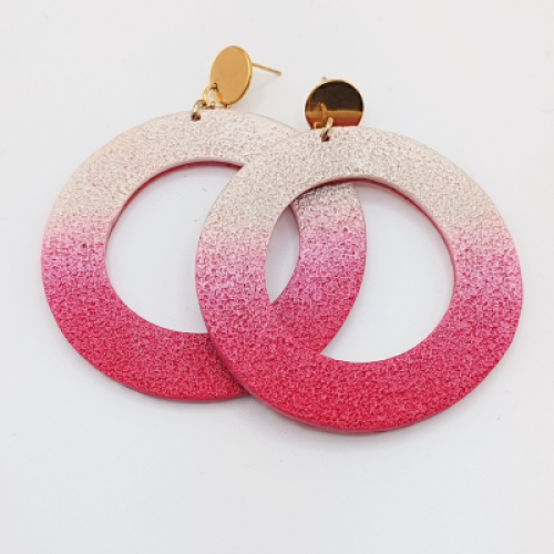 Σκουλαρίκια Οβάλ Κρεμαστά Ombre Λευκό-Κόκκινο 