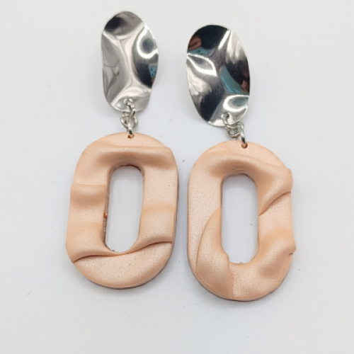 Σκουλαρίκια διπλά σομόν και ασημί σφυρήλατο