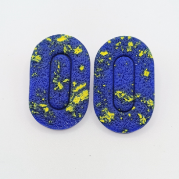 Σκουλαρίκια Οβάλ Καρφωτά  Μπλε με Κίτρινες Πιτσιλιές 