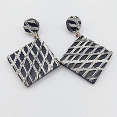  Κρεμαστά Σκουλαρίκια Ρόμβος Ασπρόμαυρο Πλεκτό Μοτίβο