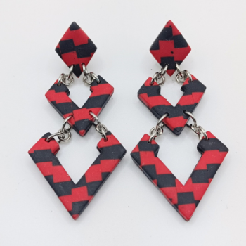 Σκουλαρίκια Κρεμαστά Ορθογώνια, Κόκκινο-Μαύρο Σκακιέρα