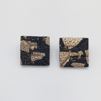 Σκουλαρίκια Τετράγωνα Καρφωτά , Μαύρο με Χρυσά Φύλλα
