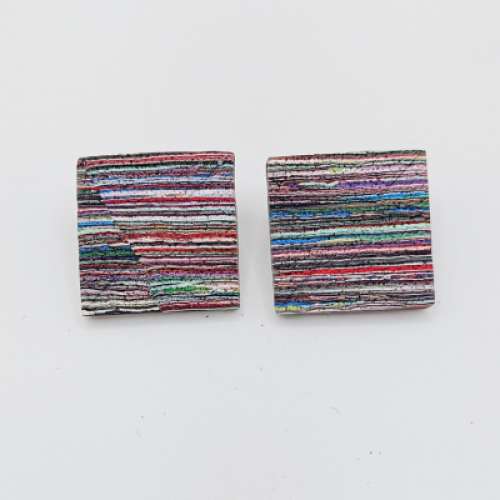 Σκουλαρίκια Τετράγωνα Pop Art με Πολύχρωμες Ρίγες