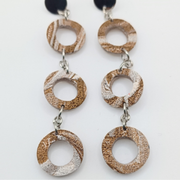  Σκουλαρίκια Κρεμαστά Μακριά Τρεις Κρίκοι με Μοτίβο Μάρμαρο σε Καφέ & Μπεζ