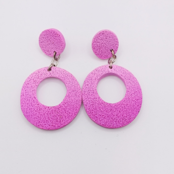  Κρεμαστά Σκουλαρίκια Κρίκοι Ροζ/Φούξια με Ανάγλυφη Υφή