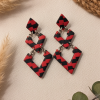 Σκουλαρίκια Κρεμαστά Ορθογώνια, Κόκκινο-Μαύρο Σκακιέρα