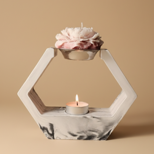 Χειροποίητος Πορσελάνινος Καυστήρας Wax Melts Hexagon Marble Design