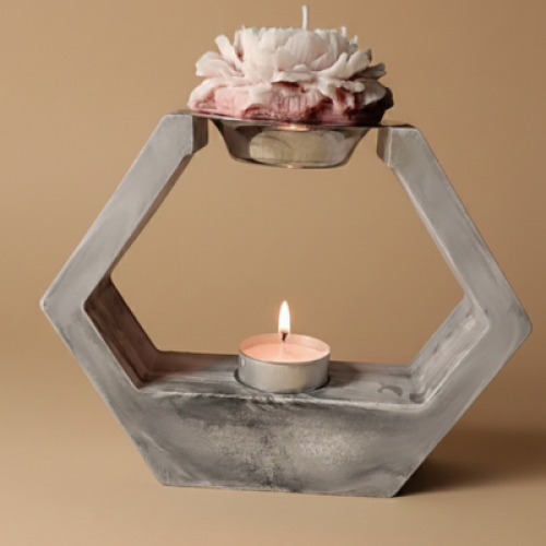  Χειροποίητος Πορσελάνινος Καυστήρας Wax Melts Hexagon Grey & Black Marble