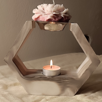 Χειροποίητος Πορσελάνινος Καυστήρας Wax Melts Hexagon Nude Marble